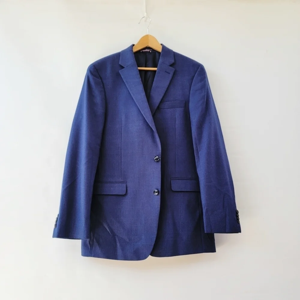 Tommy Hilfiger Navy Blue Blazer Mens 42L Vintage Plaid Preppy Sports Jacket
